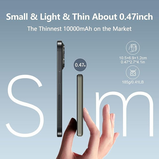 LUCKYDUO Ultra Slim 10000mAh for Magnetic Portable Charger,0.47IN Thin Wireless Magnetic Power Bank, Compact Battery Pack with PD 20W Two Way USB-C Charging,Compatible with iPhone 16/15/14/13 Series