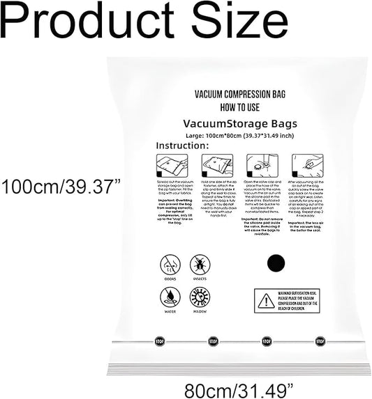 6 Jumbo Vacuum Storage Seal Bags, Space Saver Bags with Travel Hand Pump, Compression Airtight Sealer Bags for Clothes, Bedding, Pillows, Comforters, Blankets