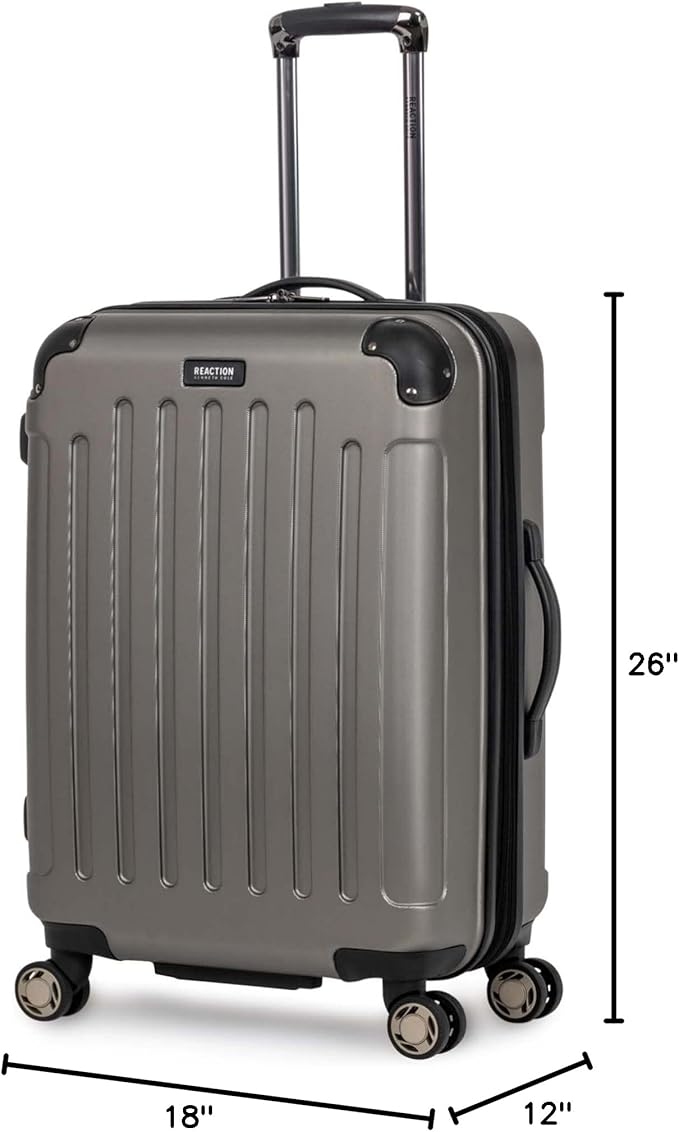 Kenneth Cole REACTION Renegade Luggage Expandable 8-Wheel Spinner Lightweight Hardside Suitcase, Silver, 24-Inch Checked
