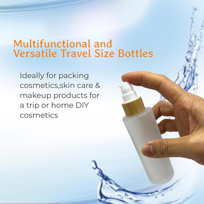 Empty Cosmetic Glass Lotion Bottles 2.6oz/80ml 4 PACK with Pump Refillable Dispenser for Emulsion,Moisturizer Cream Liquids,Essential Oil Skin Care Travel Containers(Frost Clear)