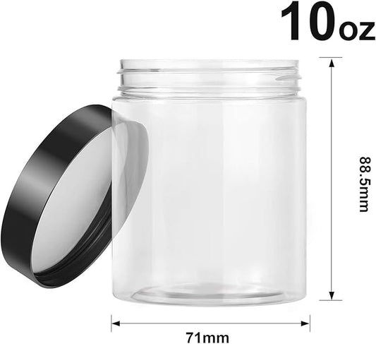 SATINIOR 12 Pack 10 oz Plastic Container Jars with Lids Round Clear Travel Cosmetic Container Slime Jars for Toiletries, Lotion, Cream, Ointments, Makeup, Rhinestone, Samples, Kitchen Storage(Black)