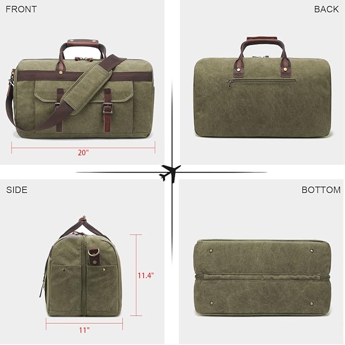 Duffle Bag for Men Waterproof Genuine Leather Canvas Travel Duffel Bags for Women Overnight Weekender Bag for Traveling