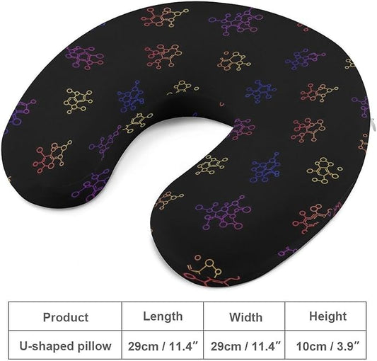Memory Foam Travel Pillow Chin Head Support Cushion Molecule Acid Chemistry, Washable Removable Cover for Airplane Car Outdoor Sleep