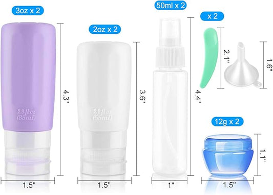 Travel Bottles Kit, TSA Approved Leak Proof Portable Toiletry Containers Set, Clear PET Flight Size Cosmetic Containers for Lotion, Shampoo, Conditioner Bottles with Toiletry Bag(Multiple colors)