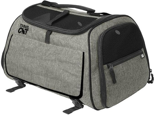 Travel Cat Carrier Bag - Portable Comfort Soft Sided Transpurrter Cat Carrier for Small Medium Cats Kitten up to 30 LBs Airline Approved Backpack with Shoulder Strap (Heather Grey)
