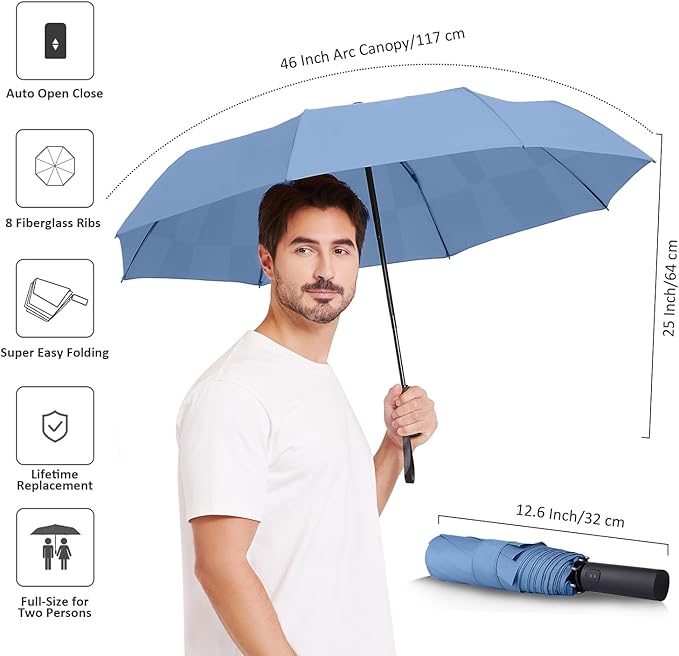 BAODINI Windproof Umbrella for Rain Folds Easily Automatic Open Close 46 inch Compact Travel Portable Umbrella for Men and Women