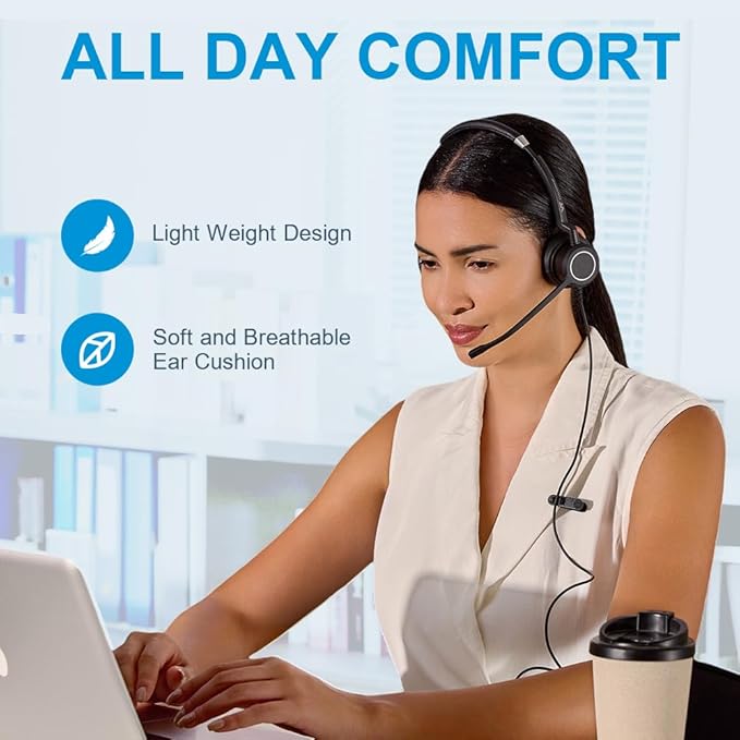 VT Wired UC-Headset with Dual Noise-Cancelling-Microphones - Work Headphones with USB-A Connectivity for PC/Laptop/IP Phones Compatible with MS Teams Used for Zoom,Jabber,GoogleMeet,Genesys,3CX,etc.