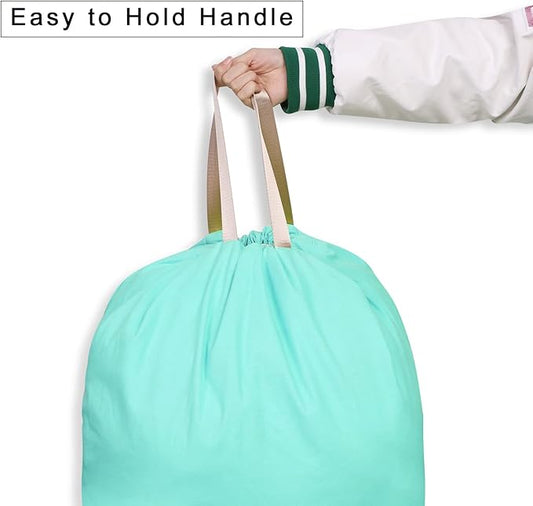 Cotton Canvas Laundry Bag with Handles & Drawstring Straps, Heavy Duty Extra Large Laundry Bags for Laundromat and Household, 25.5x34 Inch, Lake Blue