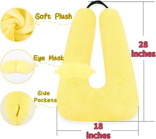 Sexysamba Travel Pillow with Sleep Mask Set Car Pillow Kids Travel Pillow for Sleeping U Shaped Car Seat Pillow Head Neck Body Support for Kids and Adults Road Trip Accessories,Warm Yellow