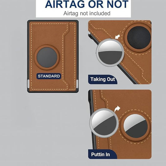 Smart Bifold Airtag Wallet for Men – RFID Blocking Pop-Up Bifold Credit Card Holder with ID Window, Slim Aluminum Case Fits 12+ Cards, Coffee Brown, Comes in a Gift Box (Premium Camel Brown)