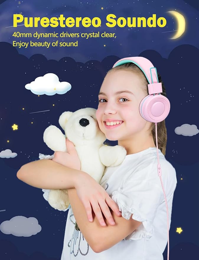 CN-Outlet Kids Headphones with Microphone for School PC PS4 PS5 Laptop Mac Switch Tablet Xbox One Earphone,Wired Foldable Kids Gaming Headset for Toddler Teens Adults