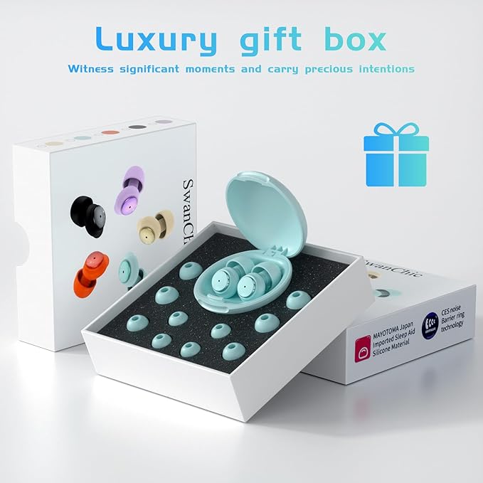 Ear Plugs for Sleeping Noise Cancelling, 45dB Hearing Protection for Concerts Earplugs Noise Reduction Reusable Soft Silicone Ear Plugs for Snoring Airplanes Travel, Study with 5Pair Ear tips