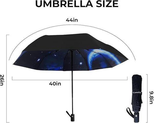 LLanxiry Compact Travel Umbrella, 44" Canopy, Automatic Open/Close Windproof Umbrella, 210T Pongee, 8-Rib Fiberglass, Travel Size Mini, Portable Rain/Sun Umbrellas UPF 50+ with Cover