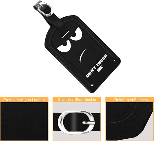 FINTIE 2 Pack Luggage Tags, Leather Name ID Labels with Privacy Cover for Travel Bag Suitcase, Theme - Don't Touch Me