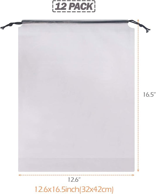 Set of 12 Portable Translucent Shoe Bags for Travel Large Clear Shoes Pouch Storage Organizer with Drawstring for Men and Women