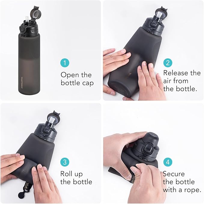 TakeToday Collapsible Water Bottles 32oz, Foldable Travel Water Bottle, BPA Free, Silicone Water Bottle Leakproof for Hiking, International Travel, Outdoors