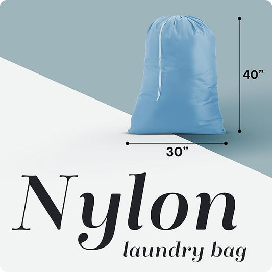 Nylon XL Laundry Bag - Locking Drawstring Closure, Machine Washable, These Large Bags Will Fit a Laundry Basket and Strong Enough to Carry up to Two Loads of Clothes (Light Blue | 30" x 40")