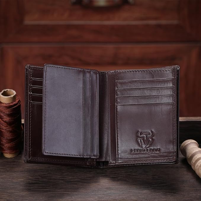 LEBULLBRO Genuine Leather Bifold Wallet RFID Blocking Wallet Large Capacity Purse Credit Card Holder for Men with 15 Card Slots (Navy)