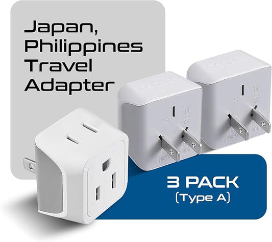 Japan, Philippines Travel Adapter Plug by Ceptics - USA 3 Pin Polarized to 2 Prong Unpolarized - Type A (3 Pack) - Dual Inputs - Ultra Compact - Perfect for Cell Phones, Tablet, Camera Chargers (CT-6)