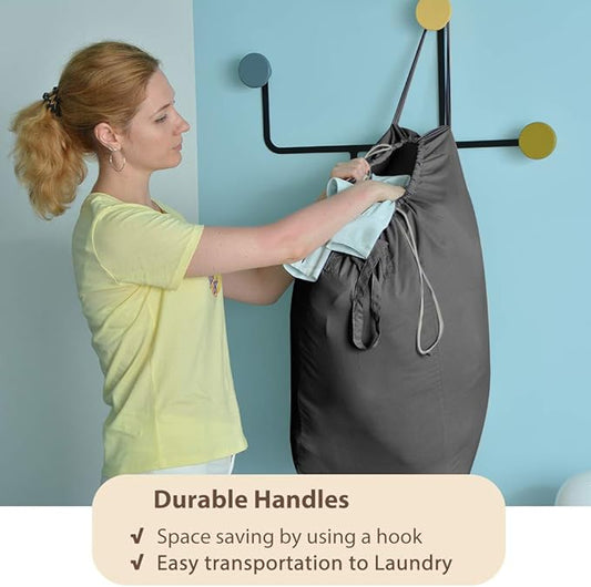 MCleanPin Washable Laundry Bags with Handles,140L Dirty Clothes Storage Bag for College Dorm or Travel, Laundry Liner Fit Most Laundry Hamper or Basket,2 Pack (Classic Black)