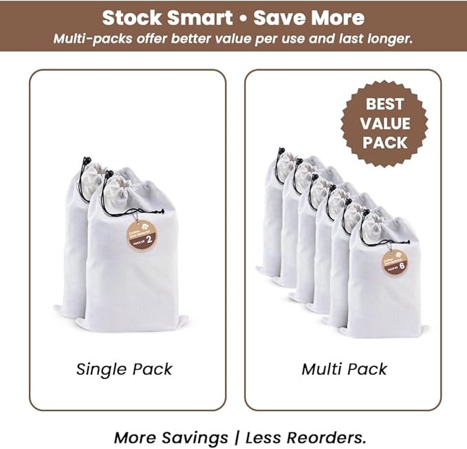 LFH Cotton Rich Shoe Storage Bags with Drawstring, Dustproof Breathable Reusable Organizer, Perfect For Travel, Dorm, Hotel, College, Gym, Easy to Carry, Machine Washable 8"x17" (Pack of 4) - White