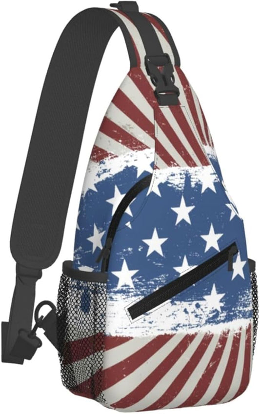 American Flag Sling Bag Multipurpose Crossbody Sling Backpack Travel Cycling Hiking Shoulder Bag For Women Men