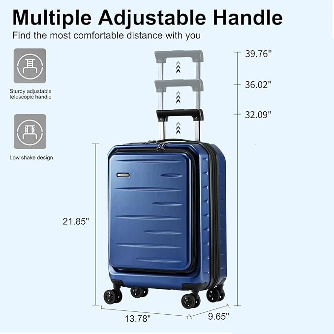 Expandable Carry On Luggage Airline Approved, 20 Inch Lightweight ABS+PC Hard Shell Suitcases with Front Pocket, Spinner Wheels, TSA Lock (Navy Blue, 1PC)