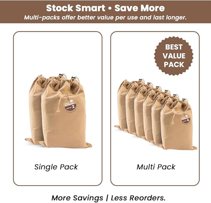 LFH Cotton Rich Shoe Storage Bags with Drawstring, Dustproof Breathable Reusable Organizer, Perfect For Travel, Dorm, Hotel, College, Gym, Easy to Carry, Machine Washable 12"x17" (Pack of 6) - Beige