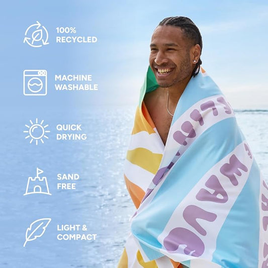 Dock & Bay Beach Towel - Quick Dry, Sand Free - Compact, Lightweight - 100% Recycled - Includes Bag - Vitamin Sea - Extra Large (200x90cm, 78x35)