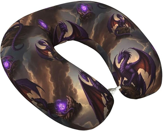 Neck Travel Pillow, Women Men Washable Airplane Car Pillows Cool Fierce Evil Dragon Art, Head Support Rest U Shaped Cushion Comfortable for Watching TV