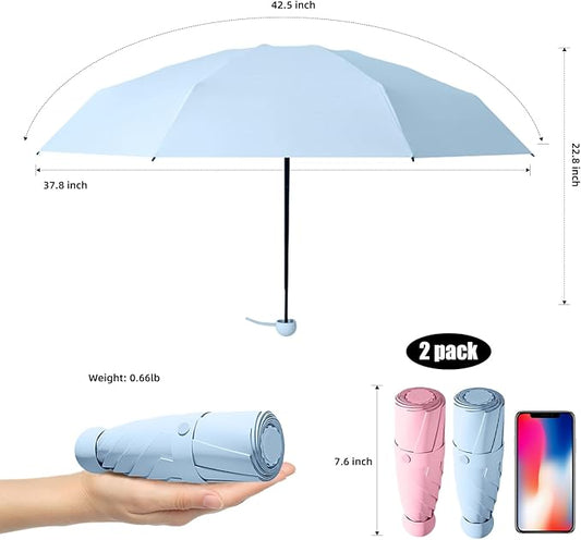 Travel Mini Compact Folding Umbrella with Case - UV Sun & Rain Protection, Lightweight Portable Pocket Umbrella for Women Men Kids, Fits Purse Backpack