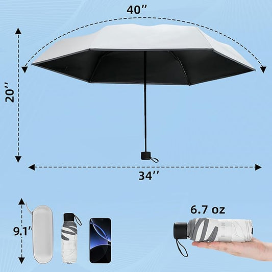 GAOYAING Mini Compact Travel Umbrella with Reflective Safety Stripes, Portable Folding Design with Case