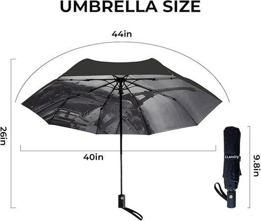 LLanxiry Compact Travel Umbrella, 44" Canopy, Automatic Open/Close Windproof Umbrella, 210T Pongee, 8-Rib Fiberglass, Travel Size Mini, Portable Rain/Sun Umbrellas UPF 50+ with Cover