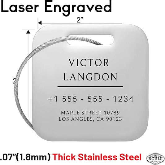 Stainless Luggage Tags for Suitcases 4 Pack: Metal Personalized Luggage Tags for Backpacks & Bags with Customizable Texts (Silver)