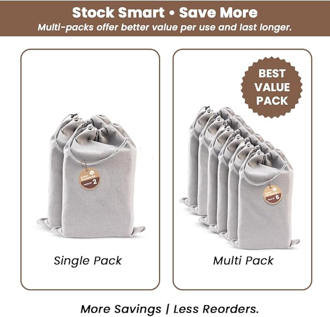 LFH Cotton Rich Shoe Storage Bags with Drawstring, Dustproof Breathable Reusable Organizer, Perfect For Travel, Dorm, Hotel, College, Gym, Easy to Carry, Machine Washable 12"x17" (Pack of 2) - Grey