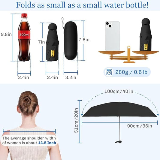 TOPSAIL Mini Umbrella Compact for Travel, UV Sun Protection(UPF50+), Waterproof for Light Rain, Suitable for Women & Kids With a Case, Manual 6k Folding Small Pocket Size Ufor Backpack/Purse
