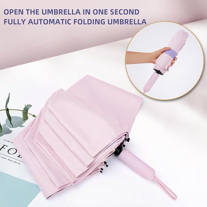 Folding Umbrella Anti-UV Compact Durable Folding Umbrella Auto Open Close Windproof Travel Umbrella Premium Grip Fits Backpack