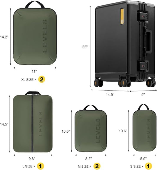 LEVEL8 Zipperless Carry On Suitcase Airline Approved with Aluminum Frame, Hard Shell Luggage with Spinner Wheels, Metal Travel Luggage with Packing Organizers, 20 Inch, Black