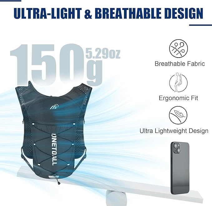 Running Vest for Women & Men, 6L Hydration Backpack with 2L Water Bladder, Lightweight Water Backpack for Trail Running, Marathon, Hiking, Cycling, Jogging, Adjustable Fit