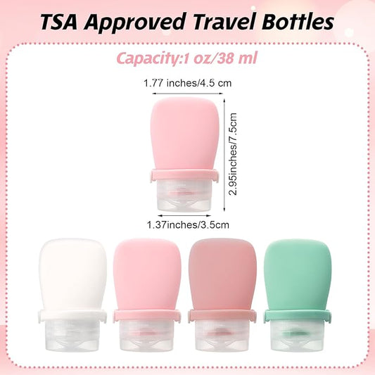 4pcs Travel Bottles for Toiletries Silicone Squeezes Bottle Leak Proof Travel Size Containers Shampoo Conditioner Liquid Body Wash Lotion Small 1oz