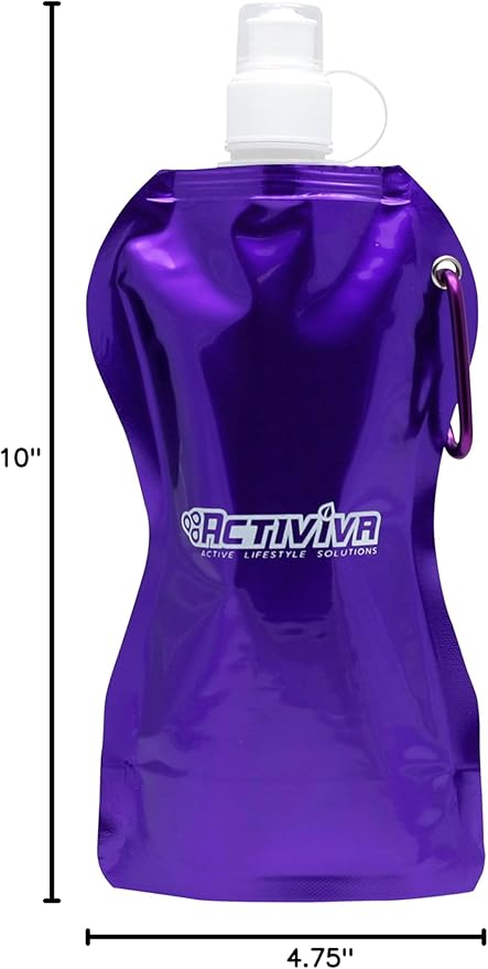 USA Merchant | Collapsible Reusable Water Bottle with Carabiner Clip Light Weight Leak Proof Foldable Drinking Water Bottle Non Toxic BPA Free - 16.9 oz 4 Pack (Pink, Purple, Red, Clear)