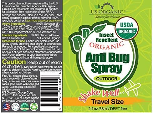 US Organic Mosquito Repellent Anti Bug Outdoor Pump Sprays, USDA Certification, Cruelty Free, Proven Results by Lab Testing, Deet-Free (2 oz Travel Size)