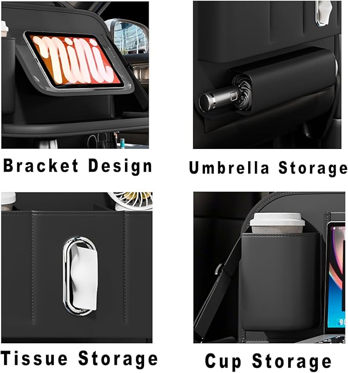 Car Seat Organizers,Multi-functional Back Seat Protectors, Storage Pouches,storage bag Child kicking prevention and Tray Holders (for Cars, Kids, Seat Back and Rear Seats) (Black, 2 Pcs)