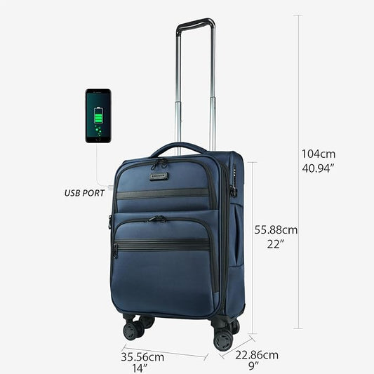 KROSER Softside Expandable Carry On Luggage with Front Business Pockets,20 Inch Suitcases with Spinner Wheels & Built-in TSA Lock, Durable Suitcase Rolling Luggage with USB Port, Haze Blue