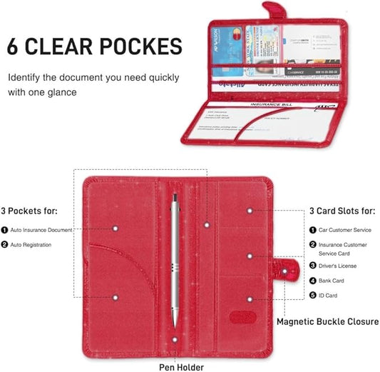 Car Registration and Insurance Card Holder, Document Holder for Cards, Driver Vehicle License Document Glove Box Compartment Organizer, Car Essentials For Women