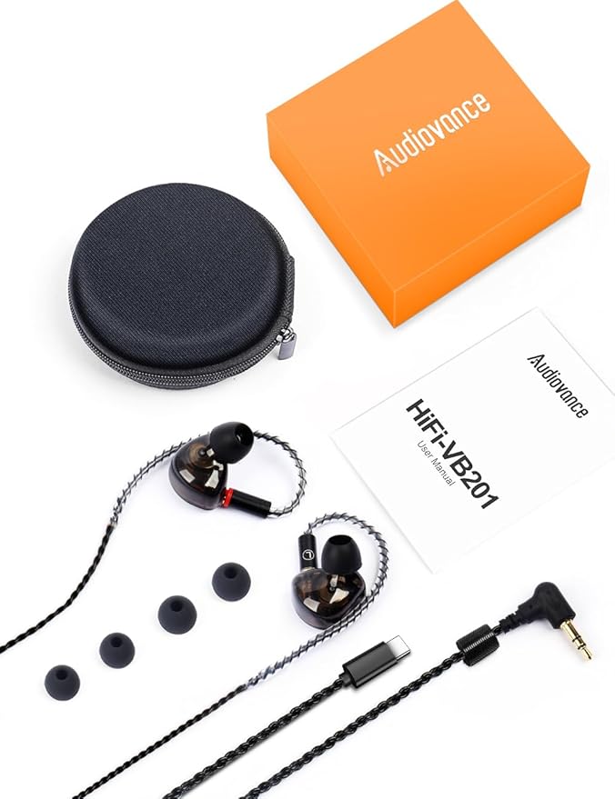 Vibes 201C Wired Earbuds in-Ear Headphones, USB C to 3.5mm Adapter & Braided Cord, Noise Isolating Bass Driven USBC Earphones, Carry Case, Ear Buds Tips, 3.5mm Jack (Clear Brown, No Mic)