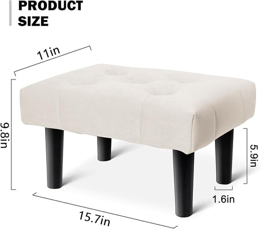 HOUCHICS Small Footstool Ottoman,Velvet Soft Footrest Ottoman with Wood Legs,Sofa Footrest Extra Seating for Living Room Entryway Office(White 2PACK)