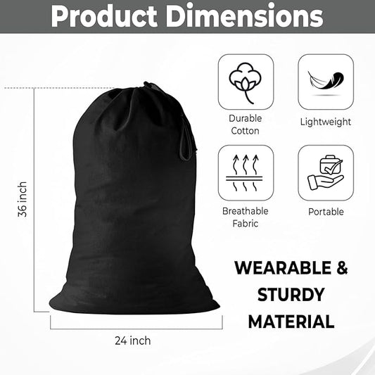 2 Pack - Extra Large Cotton Laundry Bag, Heavy Duty Large Laundry Bags 24 x 36 inch XL Drawstring Travel Organizer Bag Fit Hamper Basket Camp (Dark Grey, Pack of 2)