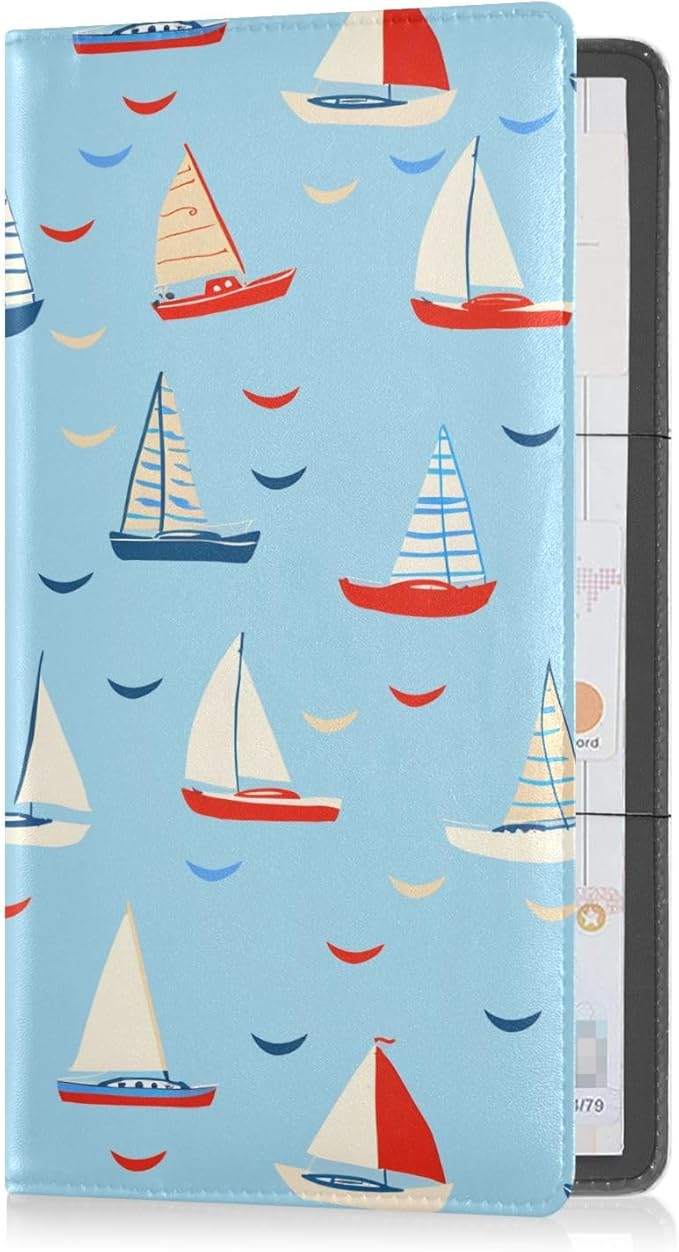 Boats Print Car Registration and Insurance Holder Leather Vehicle Document Glove Box Organizer for License Cards Accessories