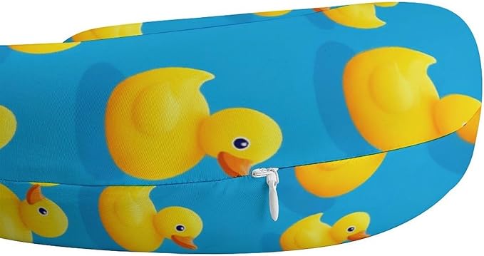 Breathable U-Shaped Neck Pillow Memory Foam Travel, Cute Funny Rubber Duck Yellow Ducky Blue U-Shape, Machine Washable Support Home Office